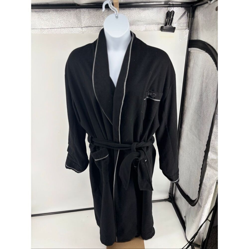 Intimo Luxe 100% Cashmere Robe Wrap Belt Black Gray Piping Men's XL